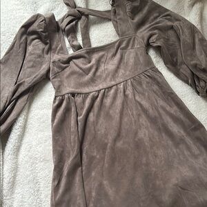 Brown Sundress with Long Bishop Sleeves for Cocktail Night Out